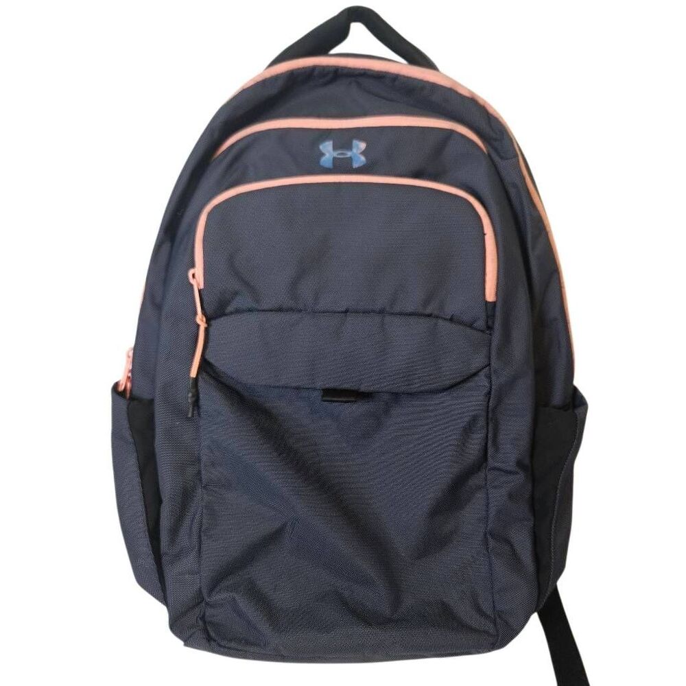 Under Armour  navy backpack with pink trim.